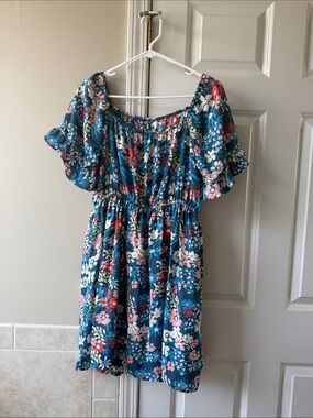 Blue Floral Off-Shoulder Dress